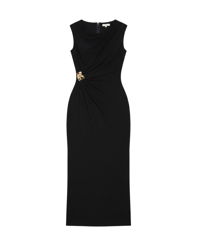 Vestido Largo con Detalle Metálico en la Cintura S/M Negro