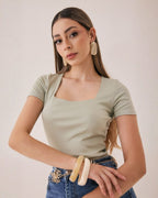 Playera Cuello Cuadrado Manga Corta