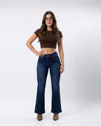 Jeans Corte Bota Mezclilla Azul Oscuro