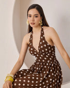 Vestido Largo Halter Lunares