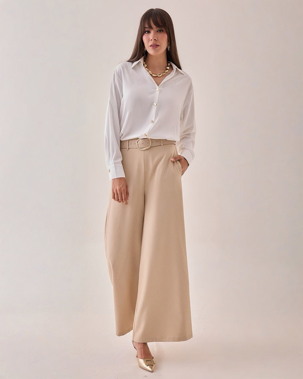 Camisa Satin Botones Dorados