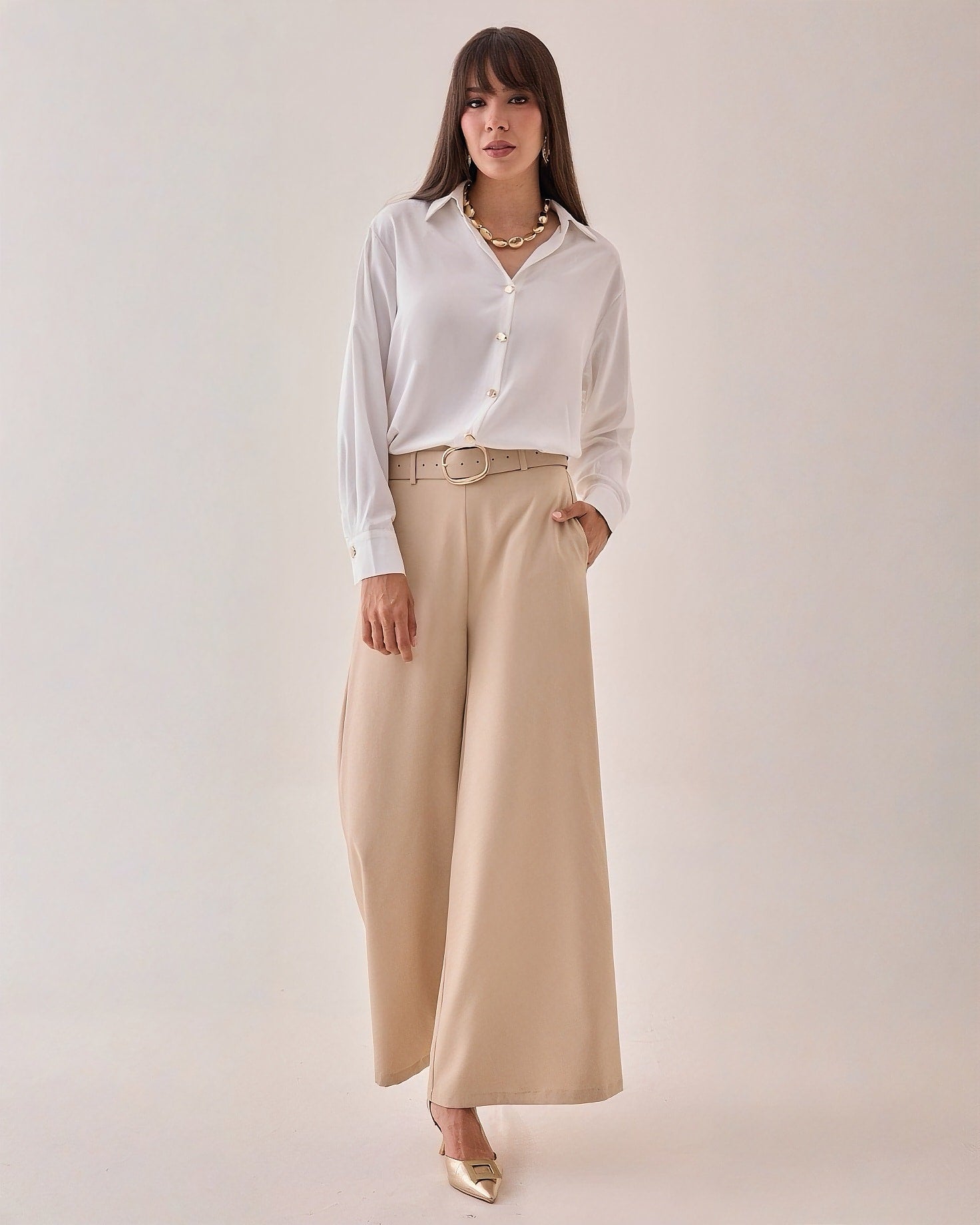 Camisa Satin Botones Dorados