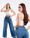 Jeans Wide Leg Mezclilla Azul Claro Cinturilla Trenzada