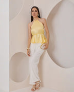 Blusa Satinada Peplum Halter