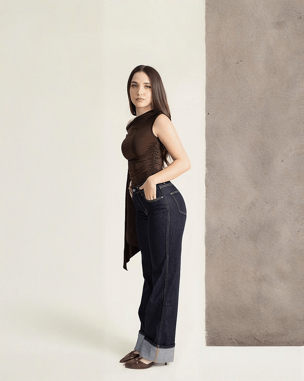 Jeans Wide Leg Oscuro