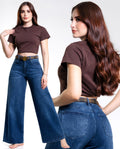 Jeans Wide Leg Mezclilla Azul Oscuro Cinturón