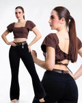 Jeans Corte Bota Negro Boton Cinturon