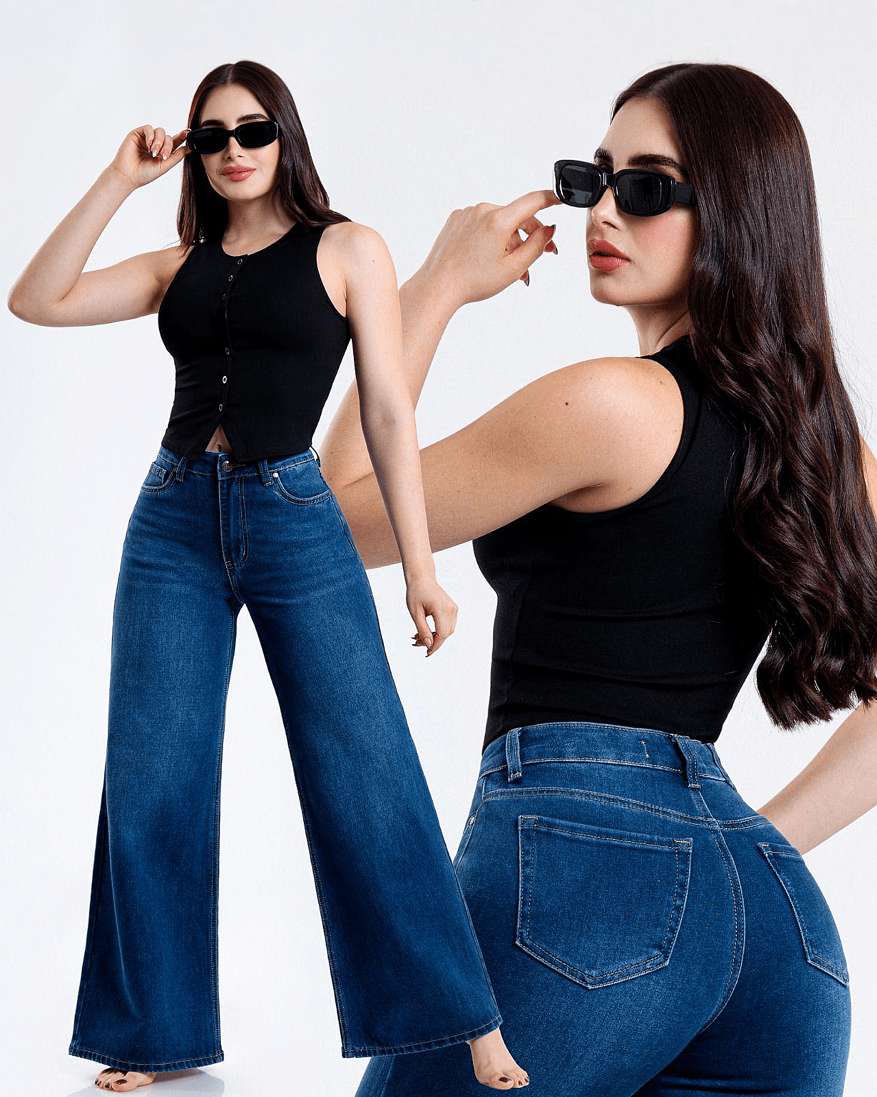 Jeans Wide Leg Tiro Alto