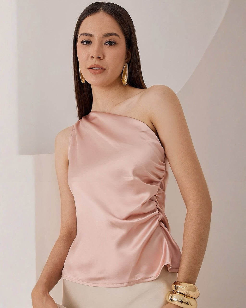 Blusa Un Hombro Satinada