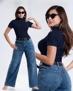 Jeans Wide Leg Mezclilla Azul Oscuro