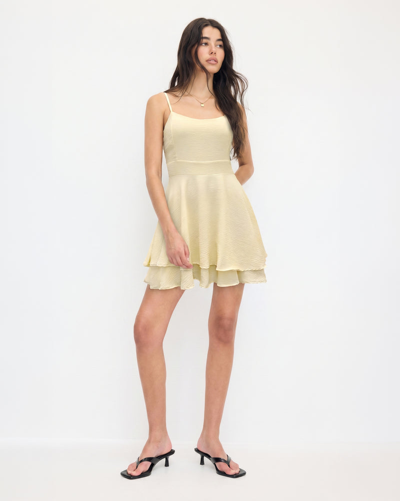 Vestido Corto Volantes Beige S Blanco