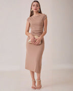 Vestido Midi Acanalado Botones