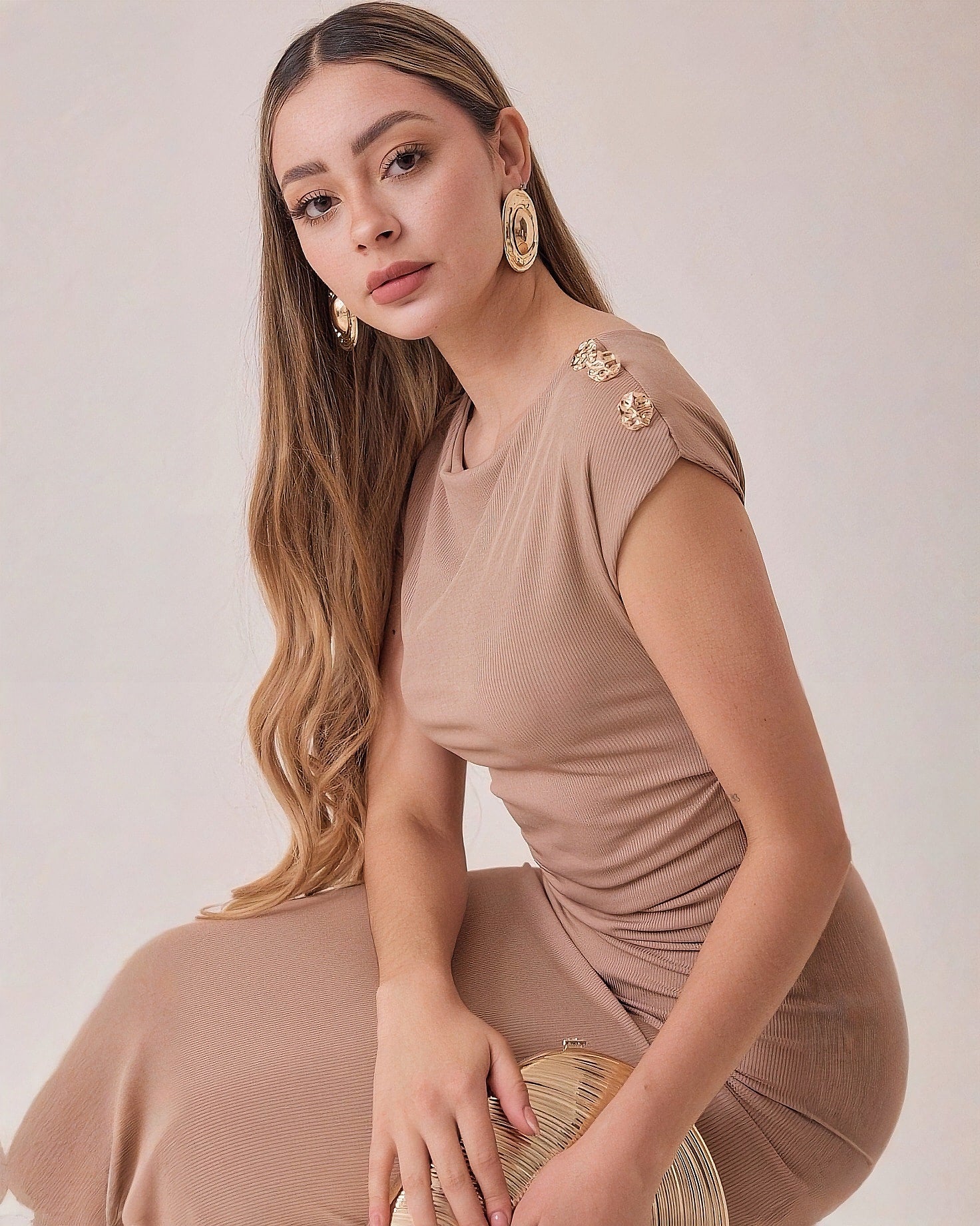 Vestido Midi Acanalado Botones