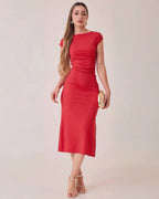 Vestido Midi Acanalado Botones