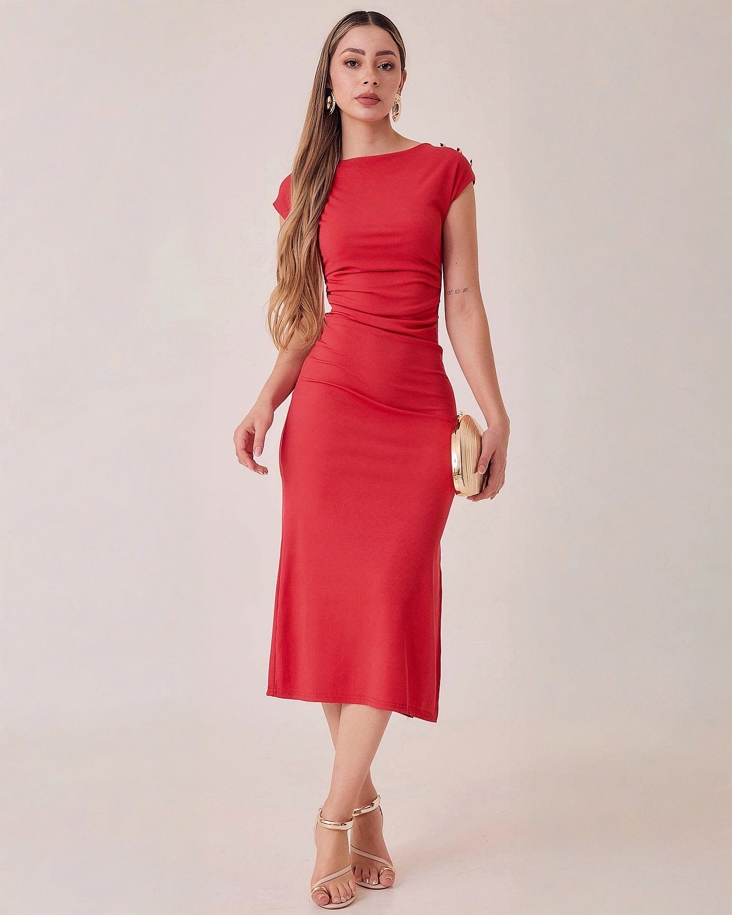 Vestido Midi Acanalado Botones