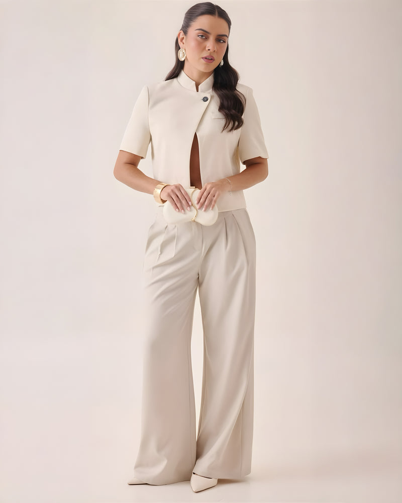 Pantalón Wide Leg Cruzado Tinto S Hueso