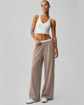 Pantalón Wide Leg Beige Logo Blanco