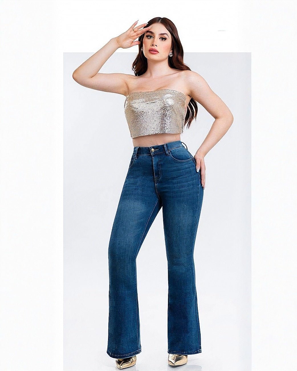 Jeans Campana Azul de Mujer Tiro Alto - ROXANZ