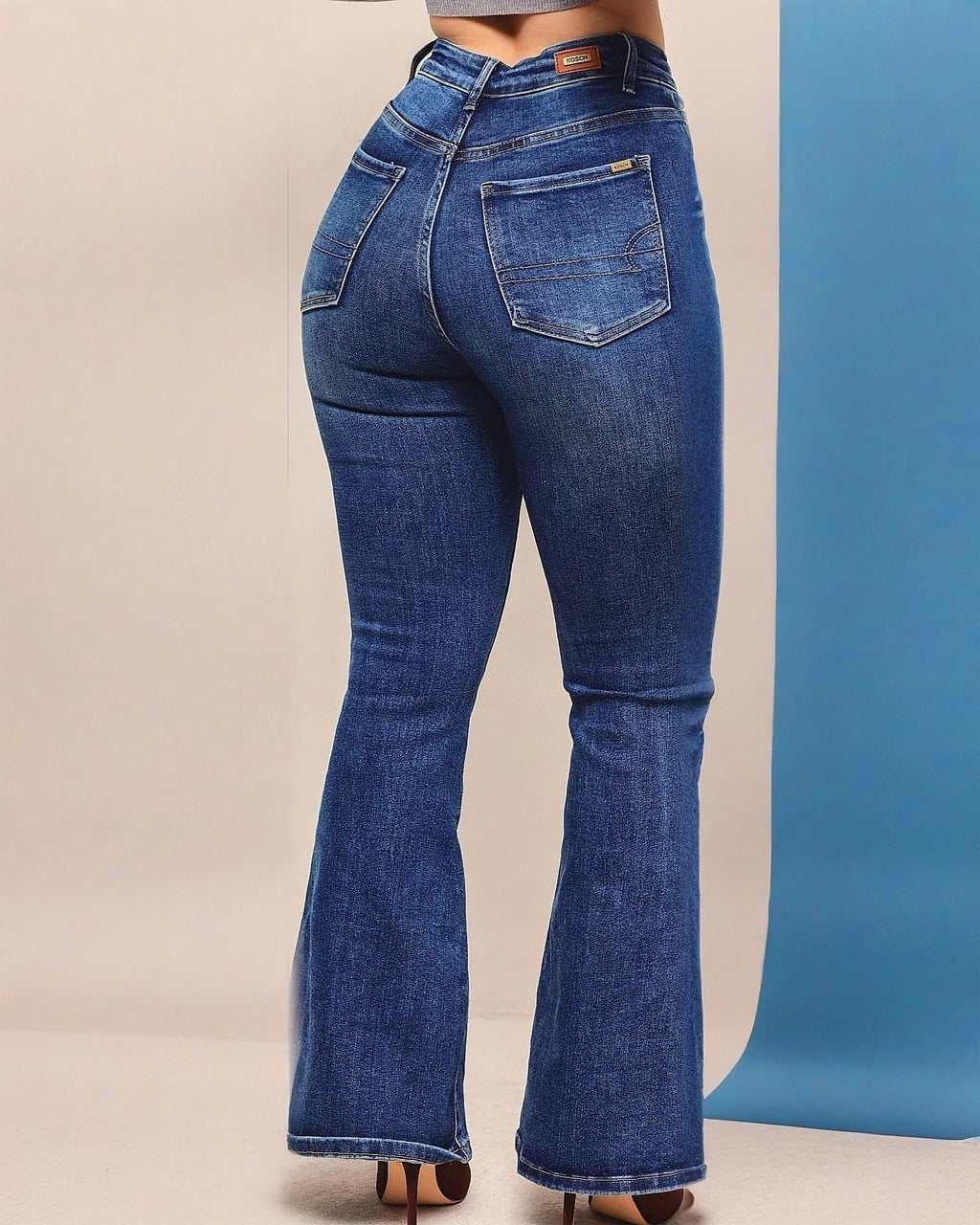 Jeans Campana Azul de Tiro Alto para Mujer - ROXANZ