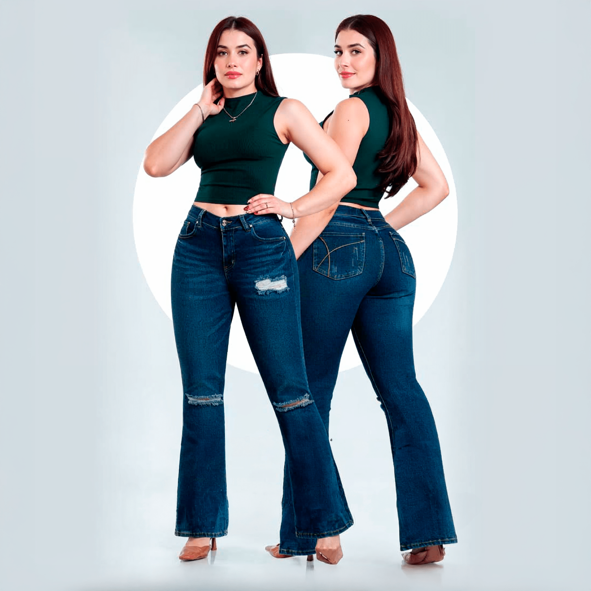 Jeans Campana Mujer Tiro Alto Azul Oscuro Michelle Ferrar - ROXANZ