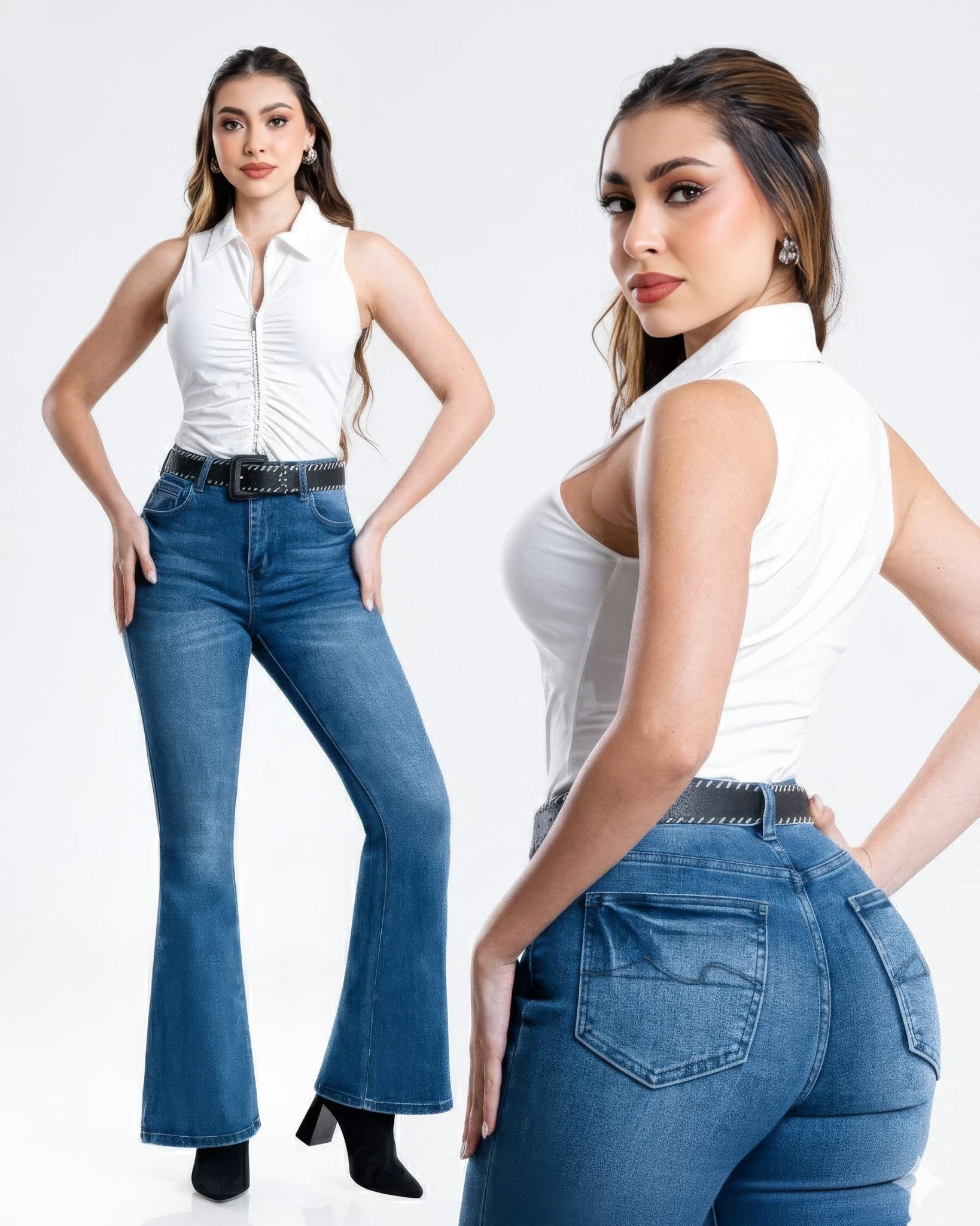 Jeans Campana Tiro Alto Azul para Mujer - ROXANZ