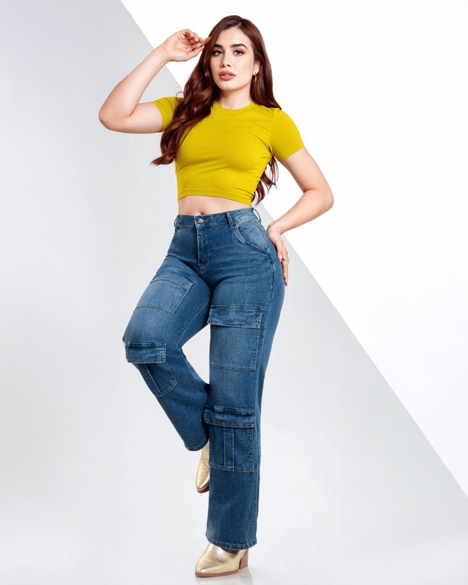 Jeans Cargo de Mujer Tiro Alto con Bolsas Al Frente - ROXANZ