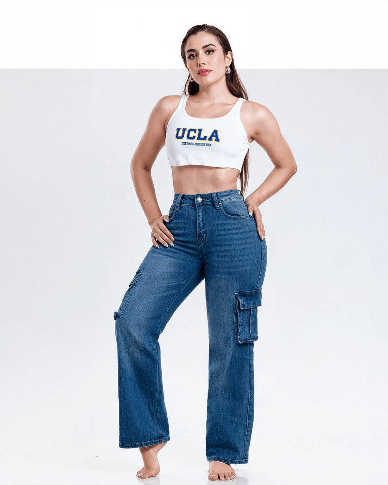 Jeans Cargo Wide Leg de Mezclilla para Mujer - ROXANZ