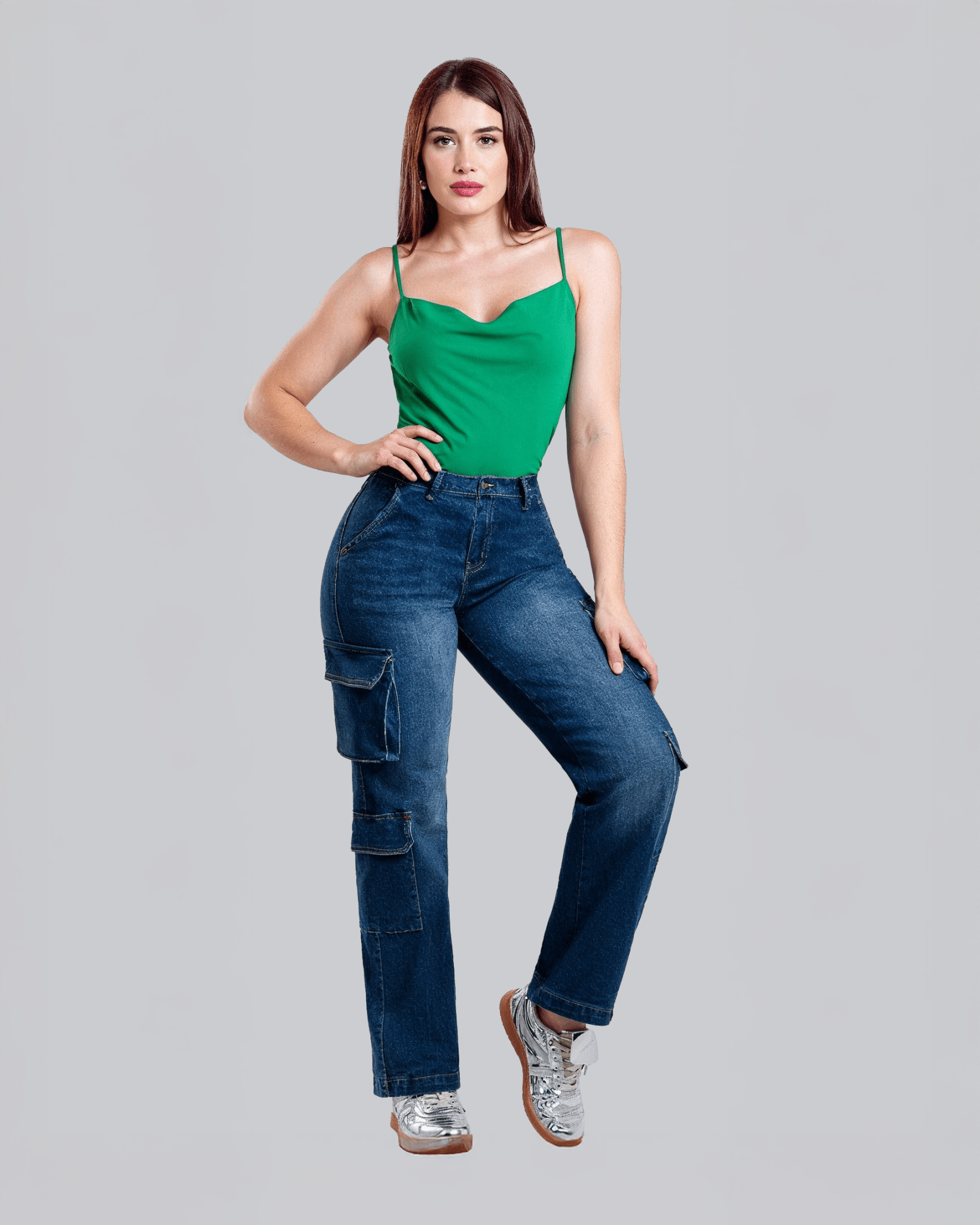 Jeans Cargo Wide Leg para Mujer Moda Casual - ROXANZ