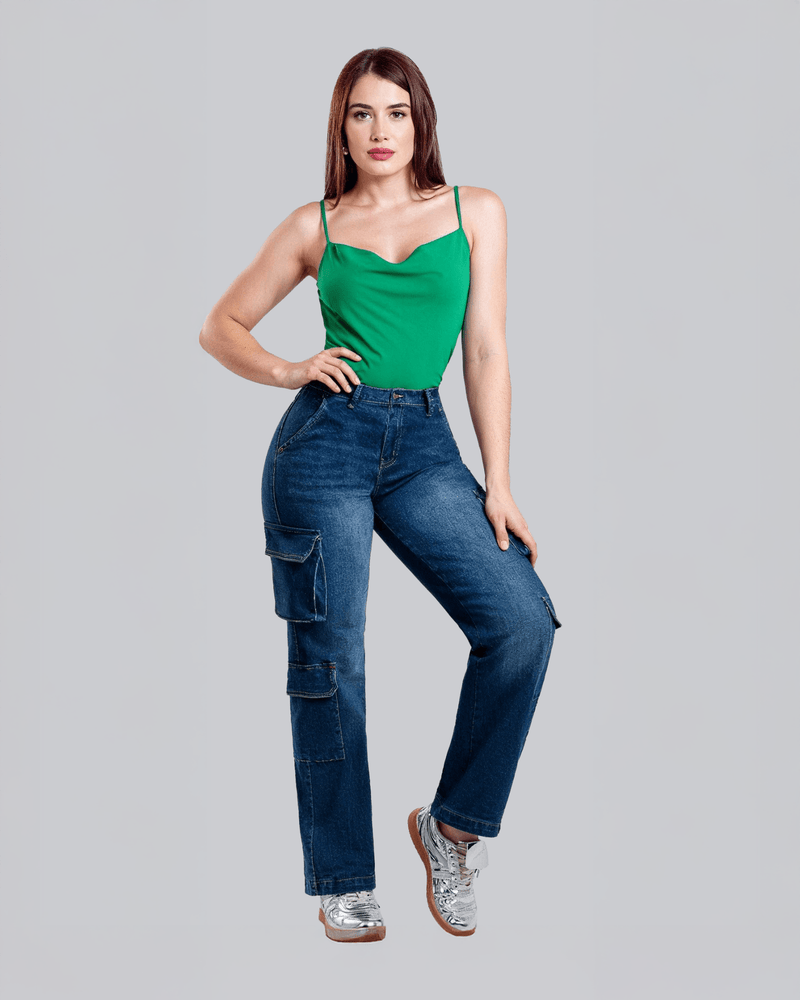 Jeans Cargo Wide Leg para Mujer Moda Casual - ROXANZ