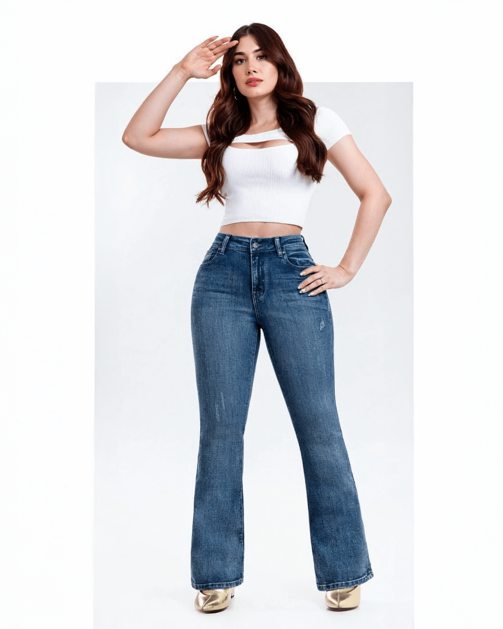 Jeans Corte Bota Azul de Mujer Tiro Alto Moda Casual - ROXANZ