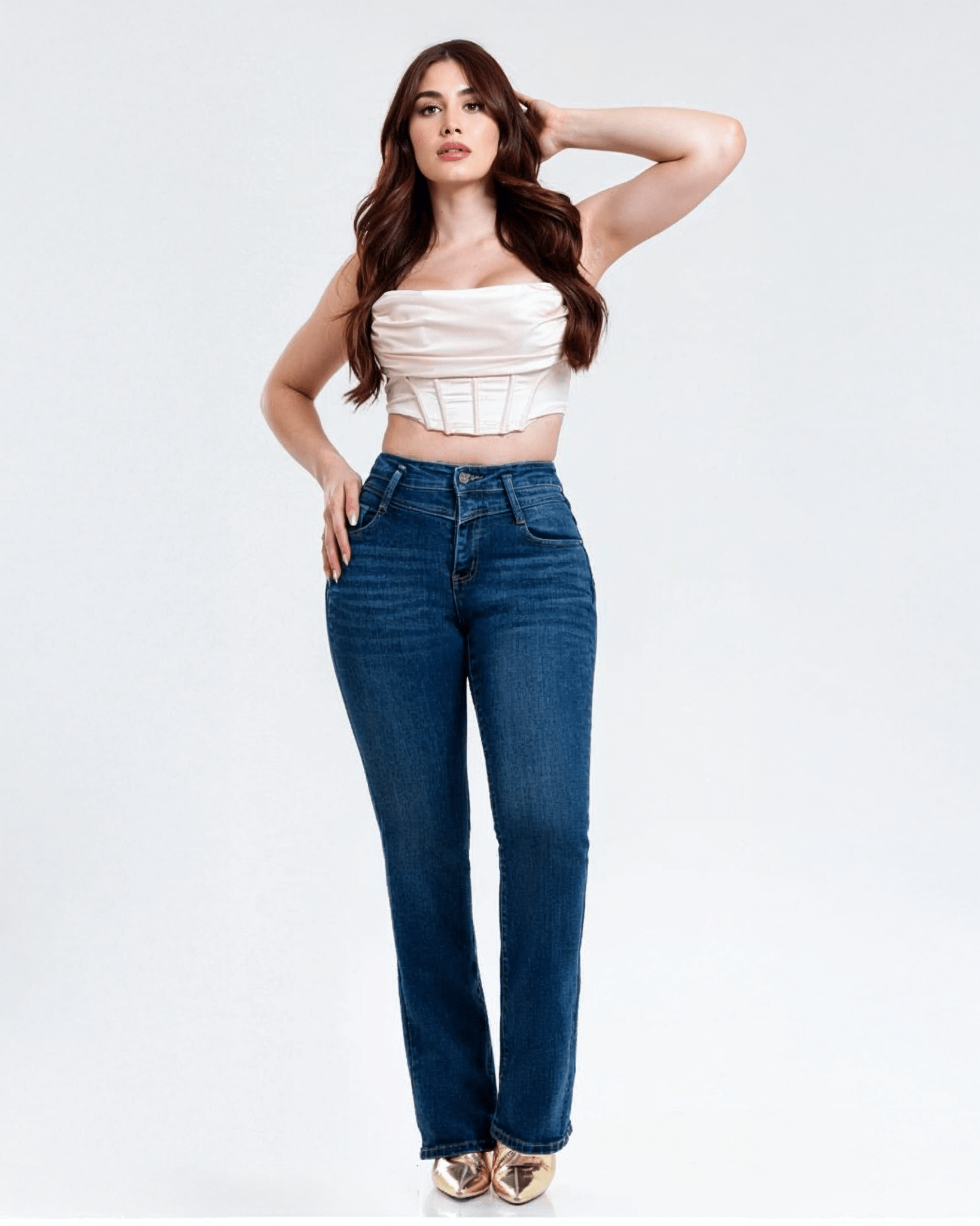 Jeans Corte Bota Azul de Tiro Alto para Mujer - ROXANZ