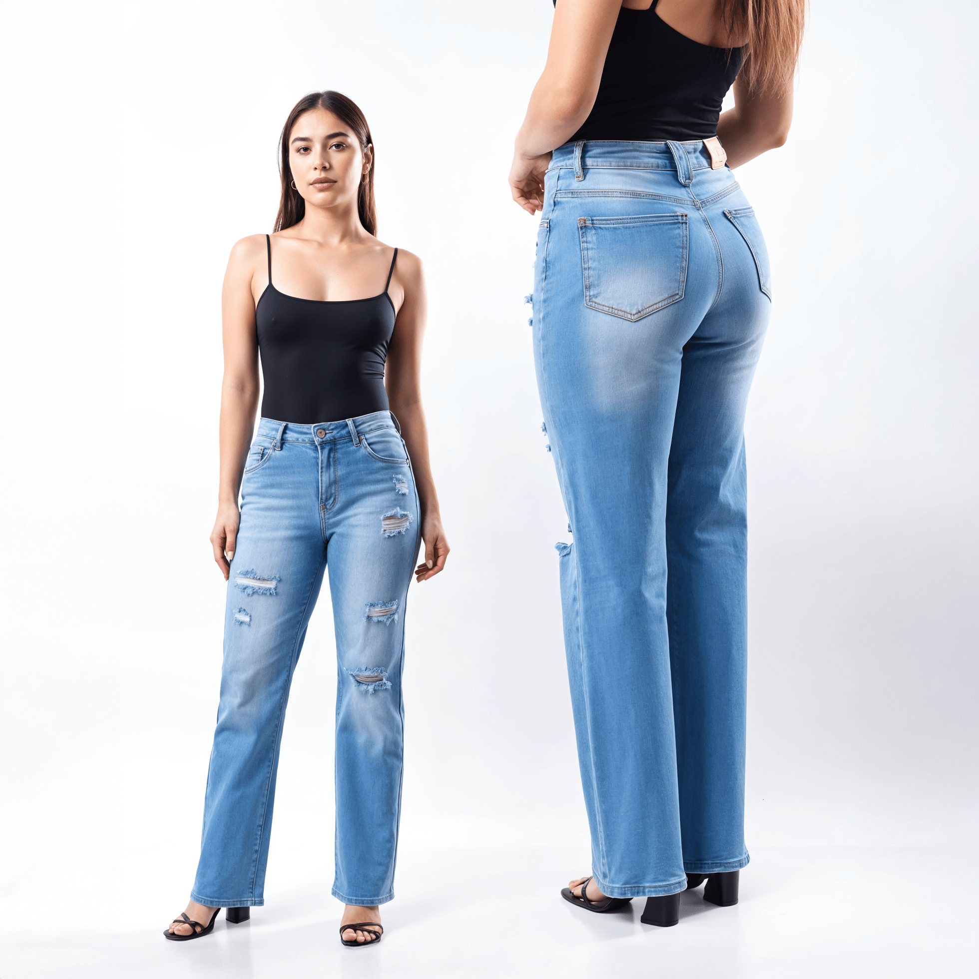 Jeans Corte Wide Leg Rasgado - ROXANZ