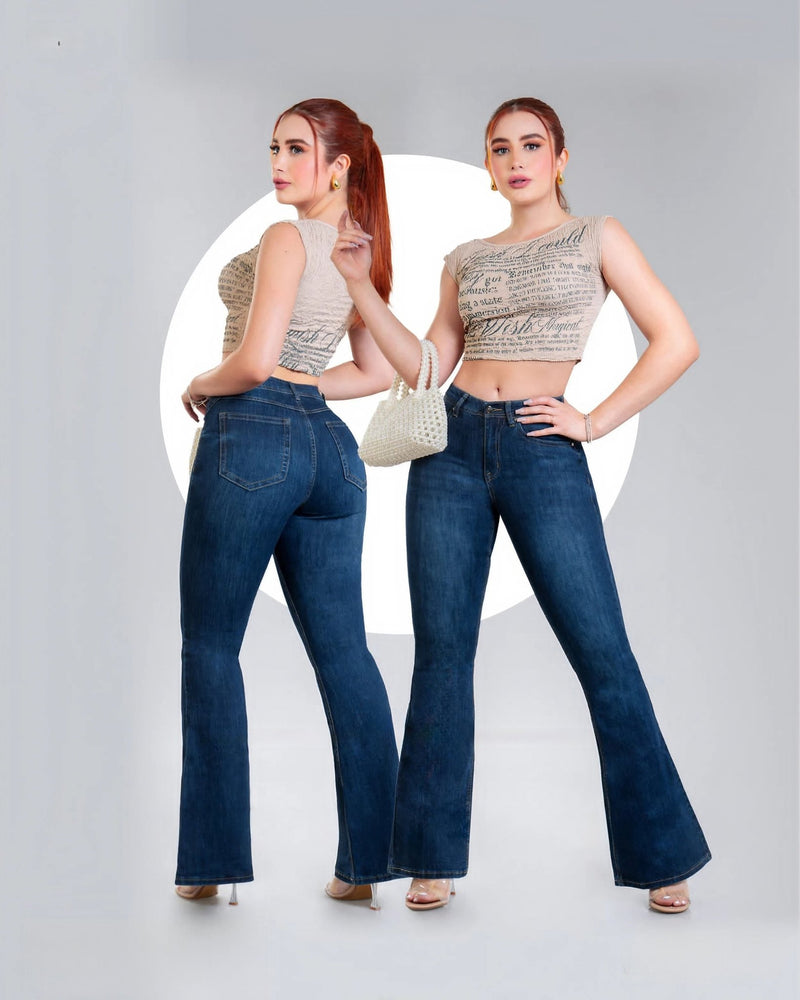 Jeans Michelle Ferrar de Campana Tiro Alto Ajuste Perfecto Mujer Denim Premium - Roxanz