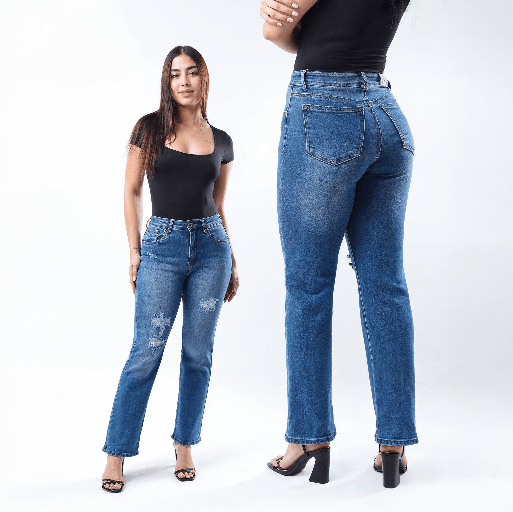 Jeans Rasgados Corte Recto Talle Alto - ROXANZ