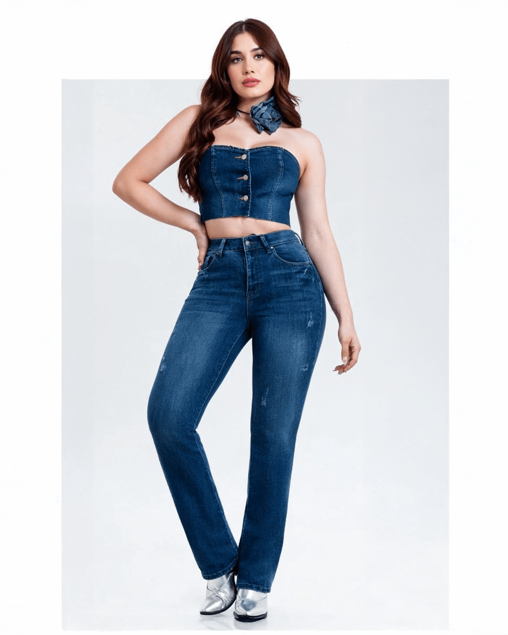Jeans Rectos de Mezclilla Azul de Tiro Alto para Mujer - ROXANZ
