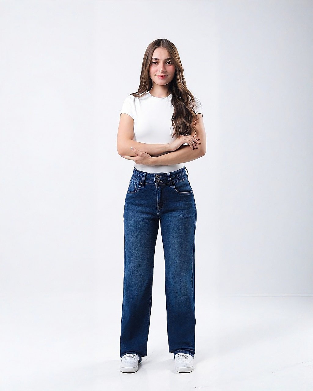 Jeans Rectos de Mezclilla Azul para Mujer Tiro Alto - ROXANZ