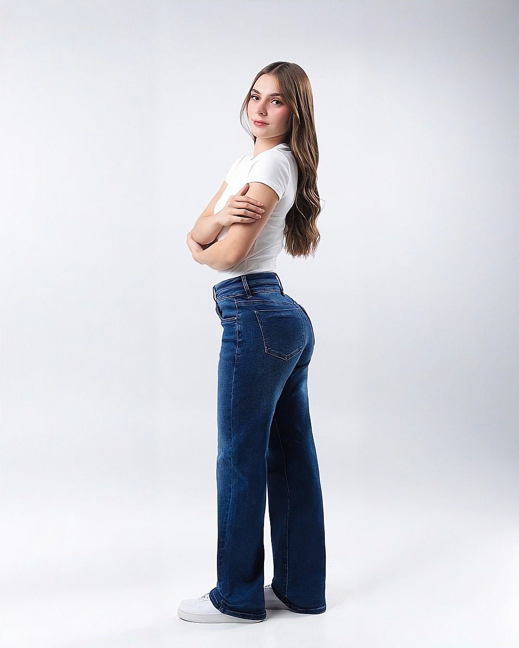 Jeans Rectos de Mezclilla Azul para Mujer Tiro Alto - ROXANZ