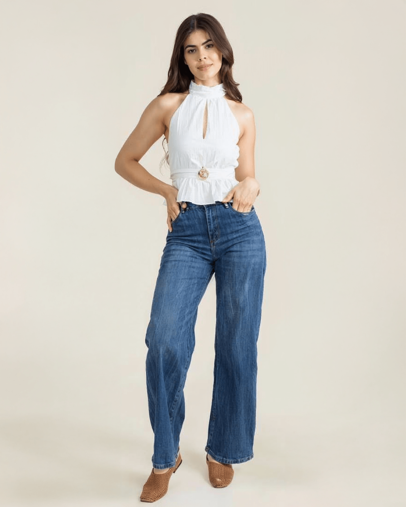Jeans Rectos de Mezclilla para Mujer Tiro Alto Ajuste Perfecto - ROXANZ