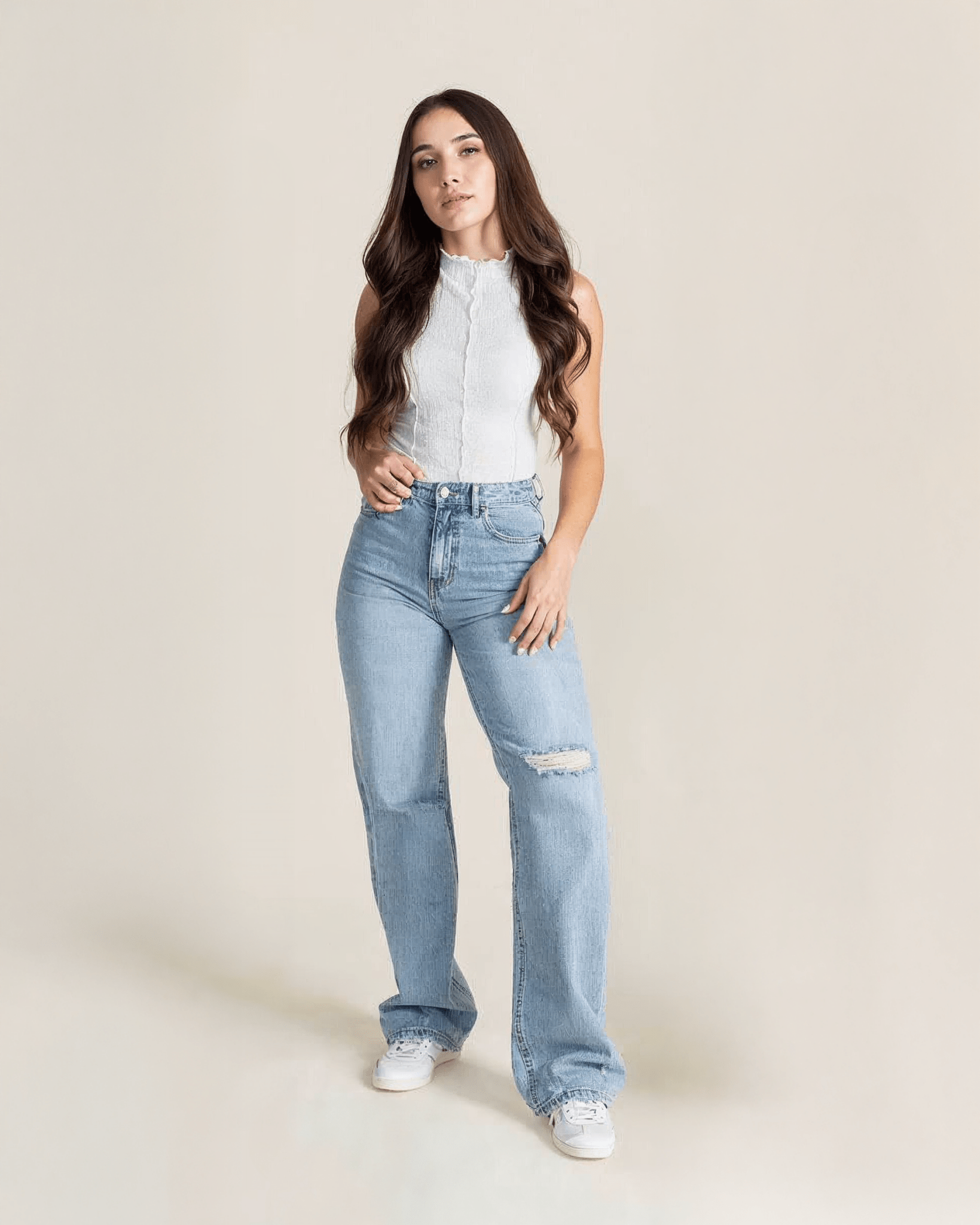 Jeans Rectos de Mezclilla para Mujer Tiro Alto Azul Claro - ROXANZ
