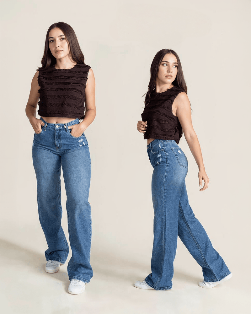 Jeans Rectos de Mezclilla para Mujer Tiro Alto JS Denim Soft - ROXANZ