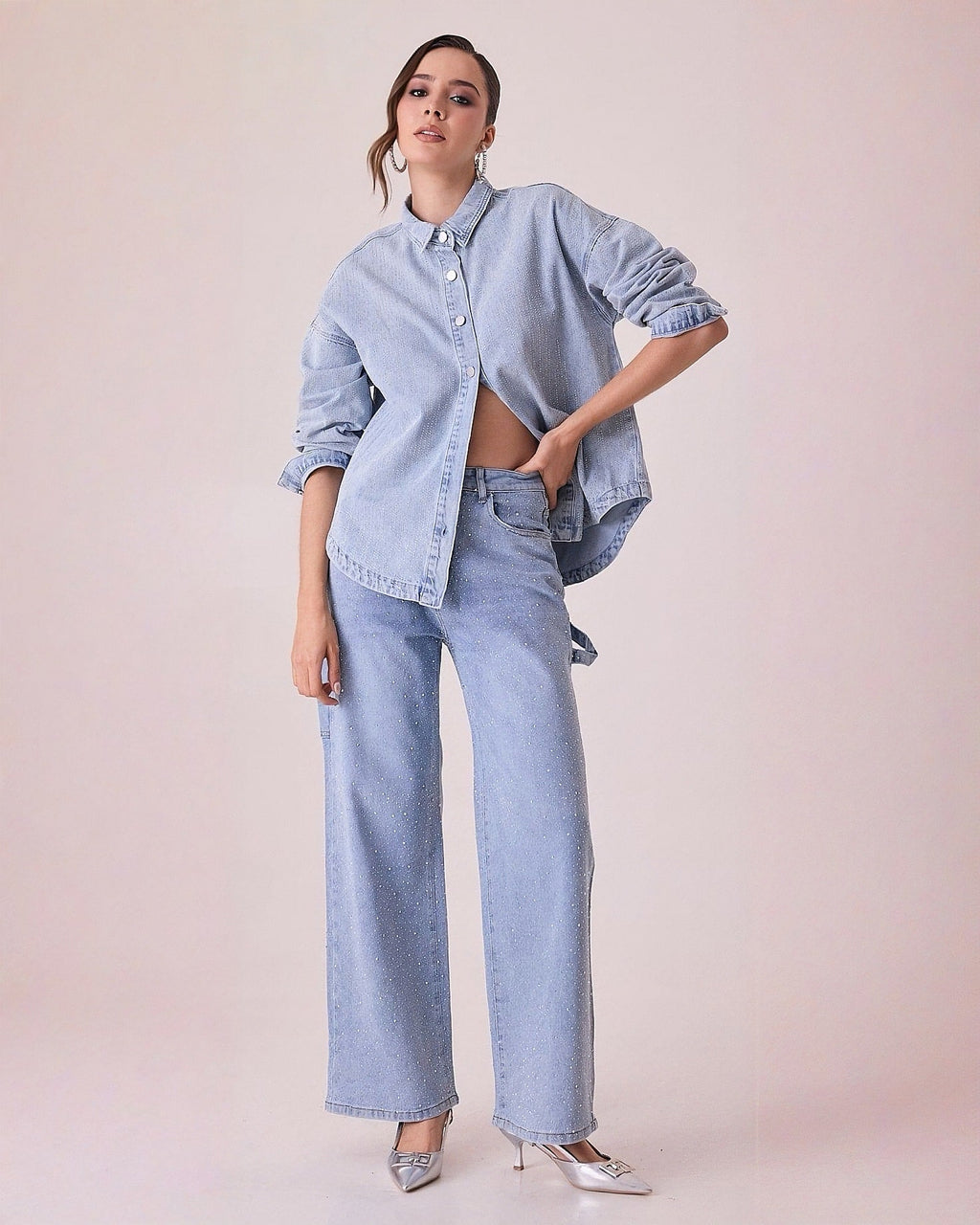 Jeans Rectos de Mujer con Brillos Elegantes Tiro Alto - ROXANZ