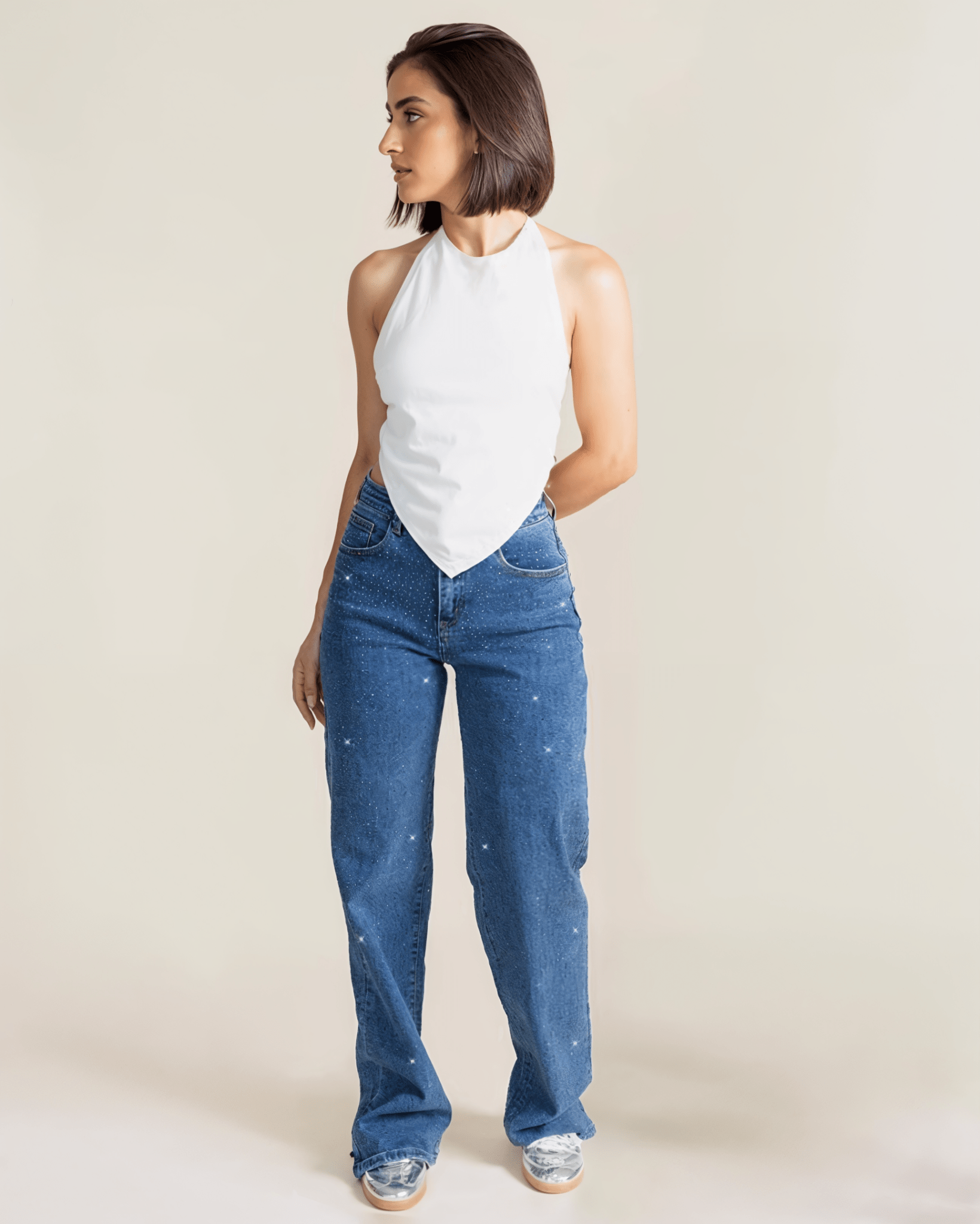 Jeans Straight Azul de Mujer Tiro Alto Ajuste Perfecto - ROXANZ