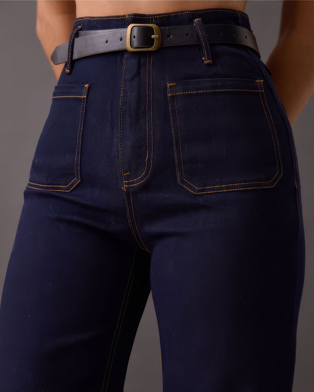 Jeans Wide Leg Azul Oscuro de Mujer Tiro Alto Moda Casual - ROXANZ