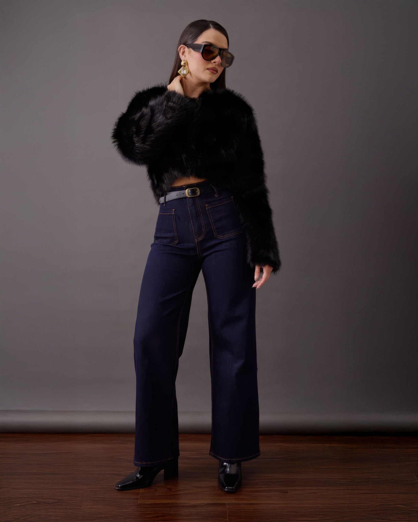 Jeans Wide Leg Azul Oscuro de Mujer Tiro Alto Moda Casual - ROXANZ