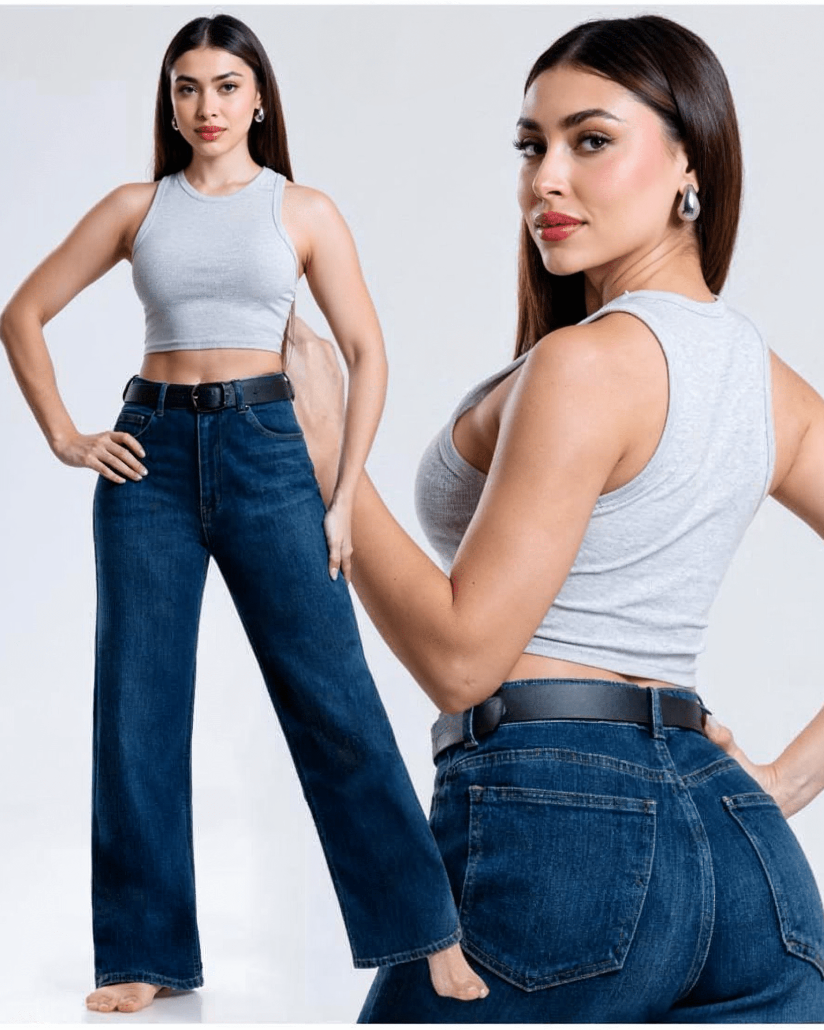 Jeans Wide Leg Baggy de Mujer Tiro Alto Azul - ROXANZ