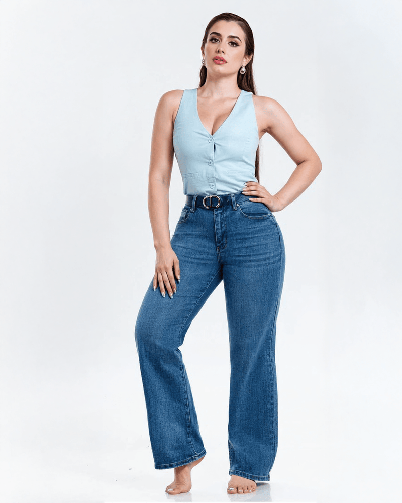 Jeans Wide Leg de Mezclilla Azul para Mujer Kosch - ROXANZ