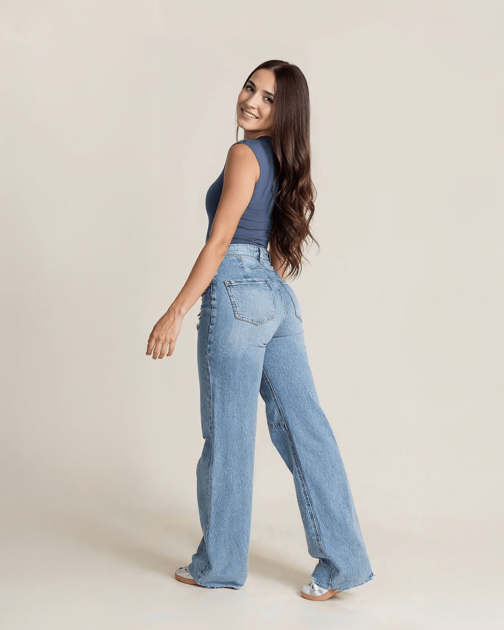 Jeans Wide Leg de Mujer Tiro Alto Azul - ROXANZ