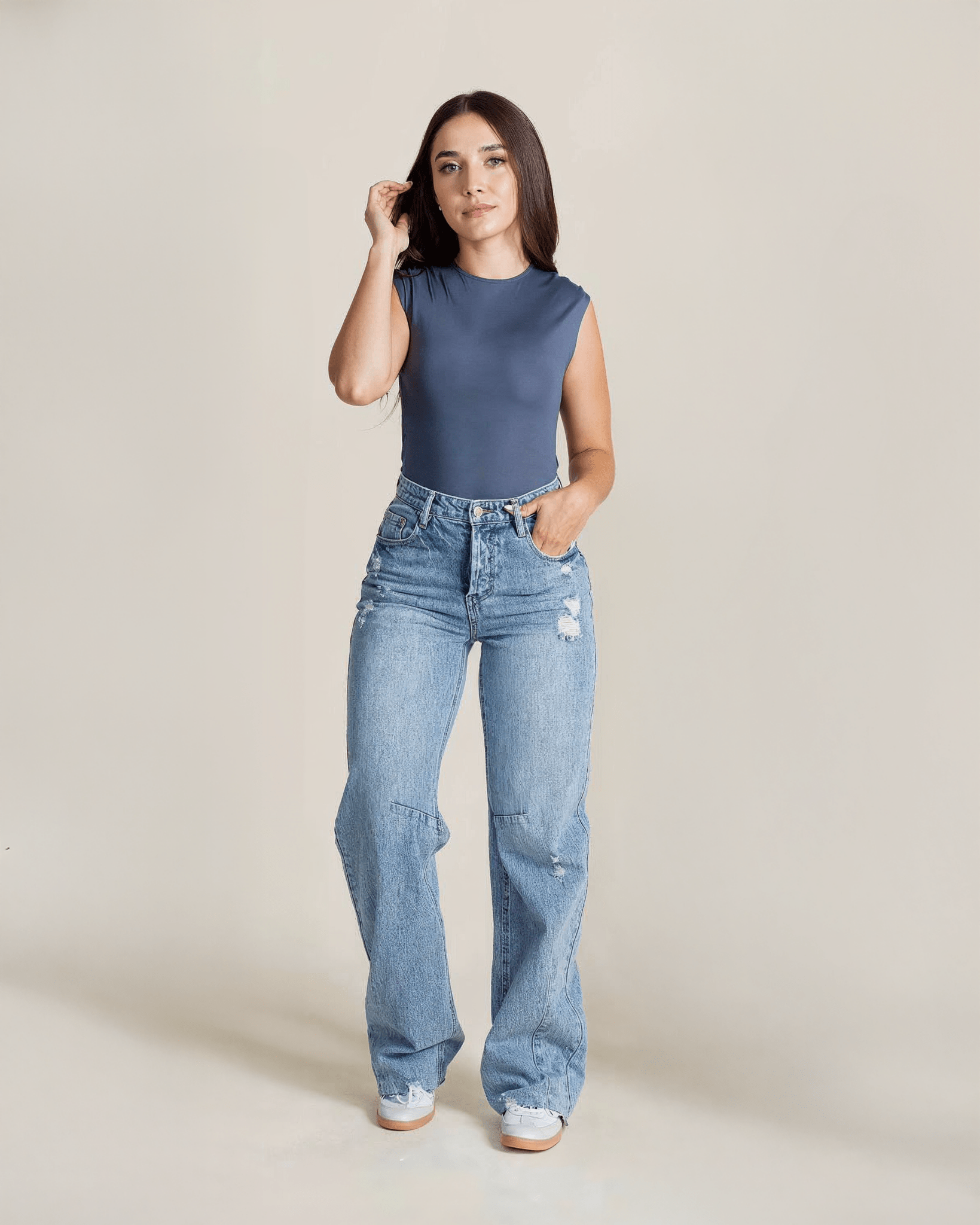 Jeans Wide Leg de Mujer Tiro Alto Azul - ROXANZ