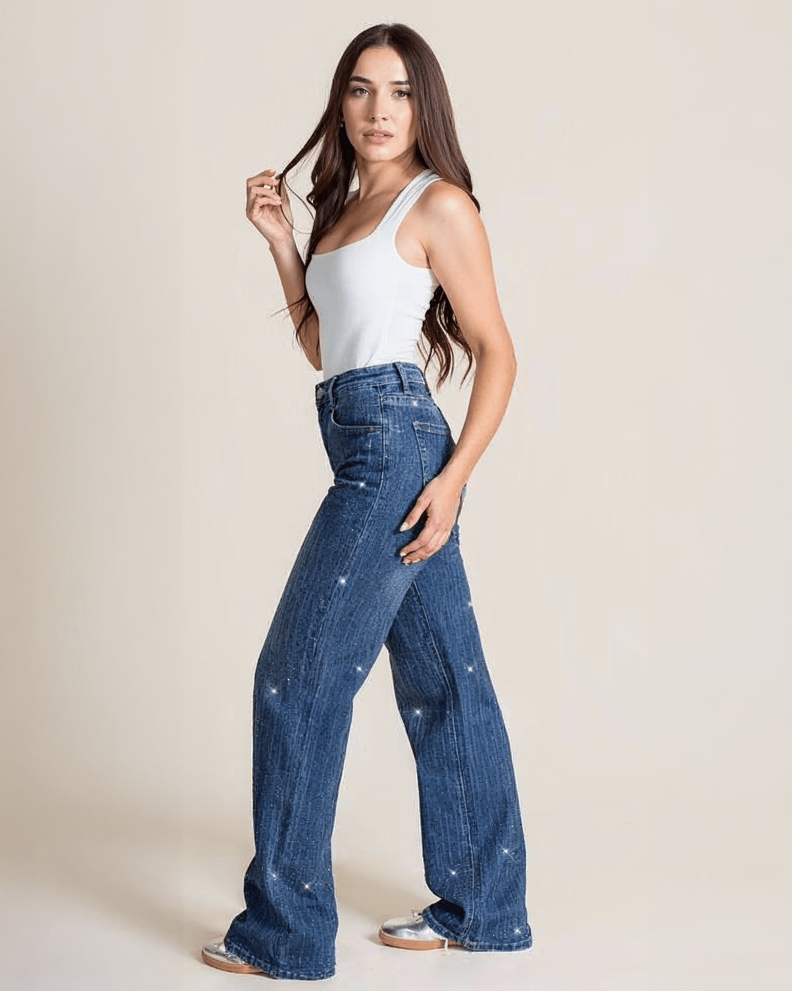 Jeans Wide Leg de Mujer Tiro Alto Azul Brillante - ROXANZ