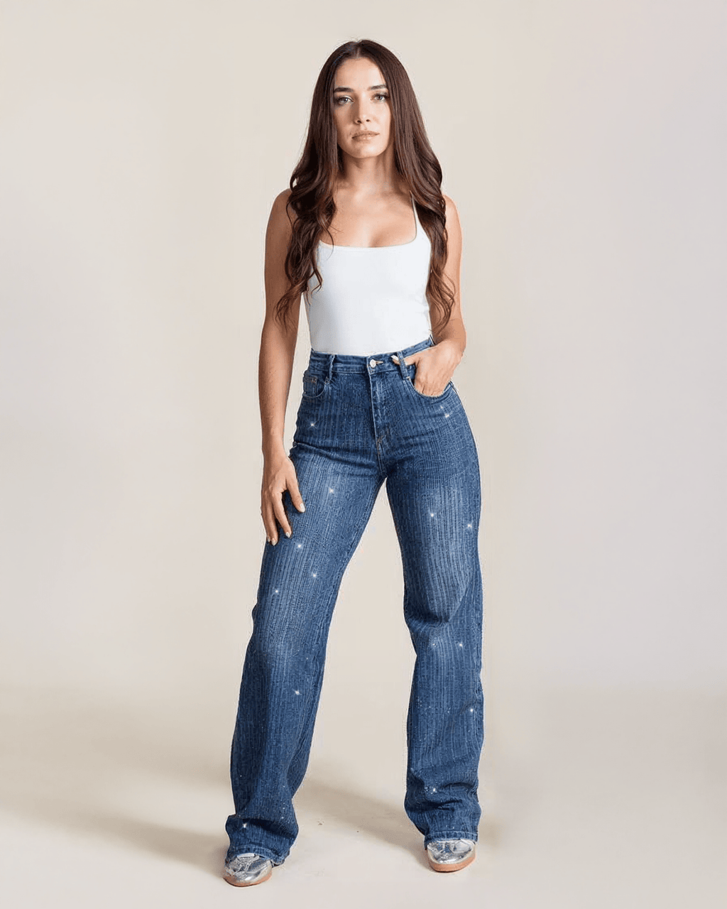 Jeans Wide Leg de Mujer Tiro Alto Azul Brillante - ROXANZ